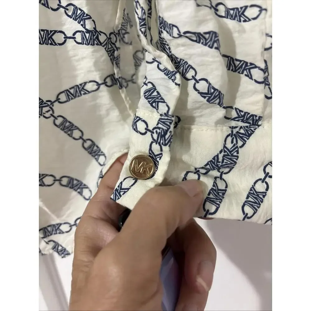 Michael Kors Women's Bias Printed High-Low Button-Down Top. Small Retail $110.00